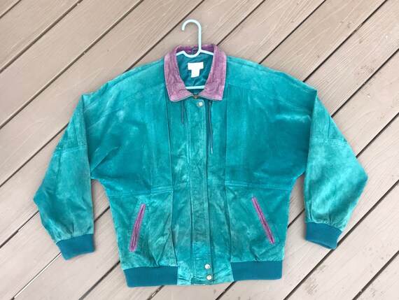 90s Teal Suede Moto Jacket // Vintage 1990 Suede C