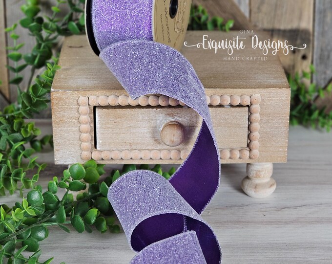 10 Yards, 2.5 Inch Wired Ribbon, Metallic Glitter, Purple, Wreath ...