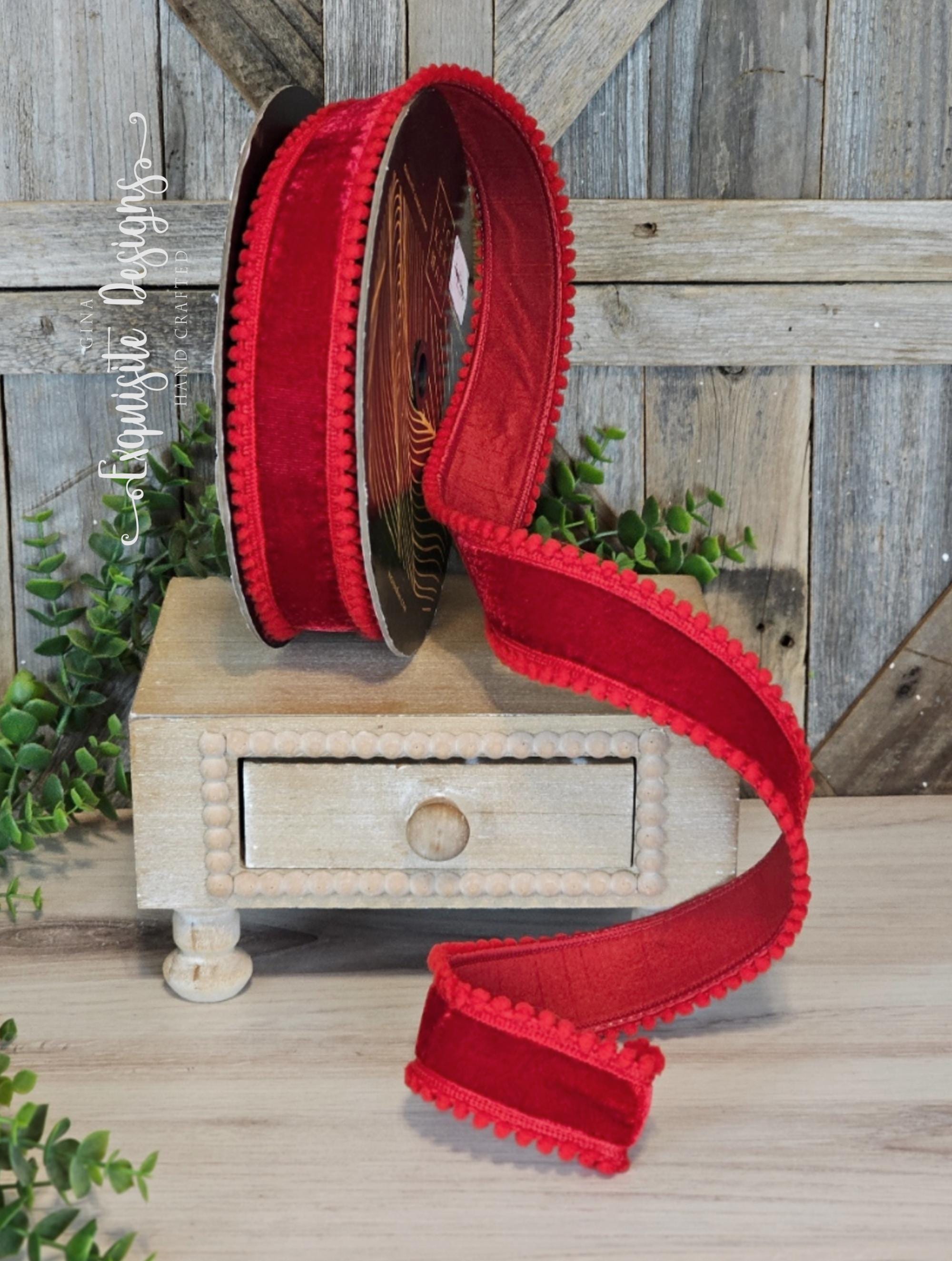 Jj Ribbons 10 Yards, 1.5 Inch Wired Ribbon, Red Velvet, Pom Pom Ribbon, Valentines ...