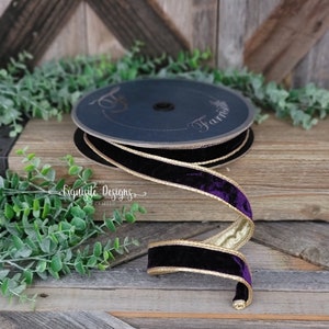 10 yards, 1 Inch Wired Ribbon, Velvet Ribbon, Purple Ribbon, Designer's Ribbon, Wreath Supplies, Farrisilk Ribbon