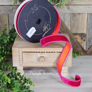 10 Meter, 2,5 cm Drahtband, Samtband, zweifarbiges Band, Pink und Orange, Kranzzubehör, Farriside