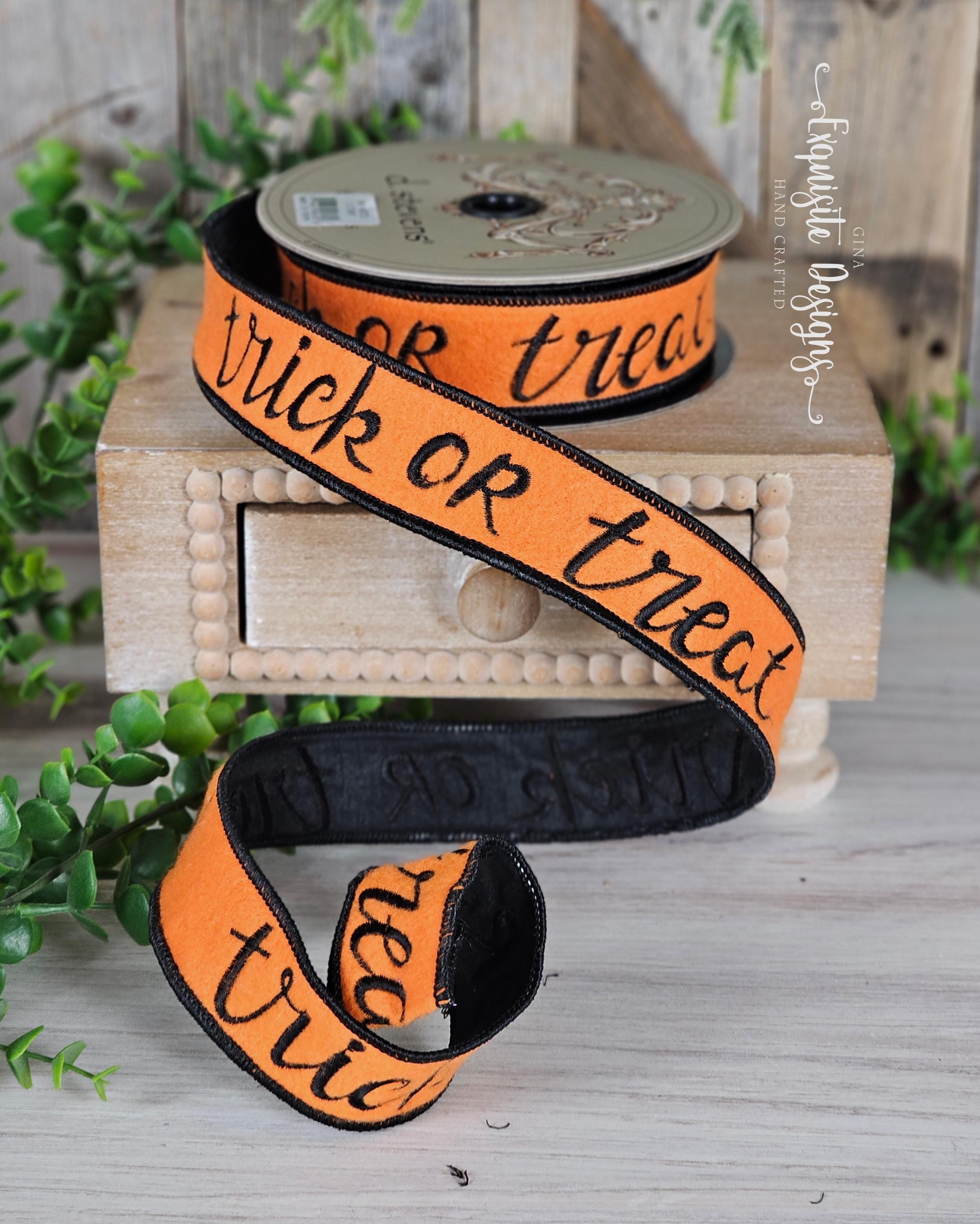 10 Yards, 1.5 Inch Wired Ribbon, Felt Black, Trick or Trick