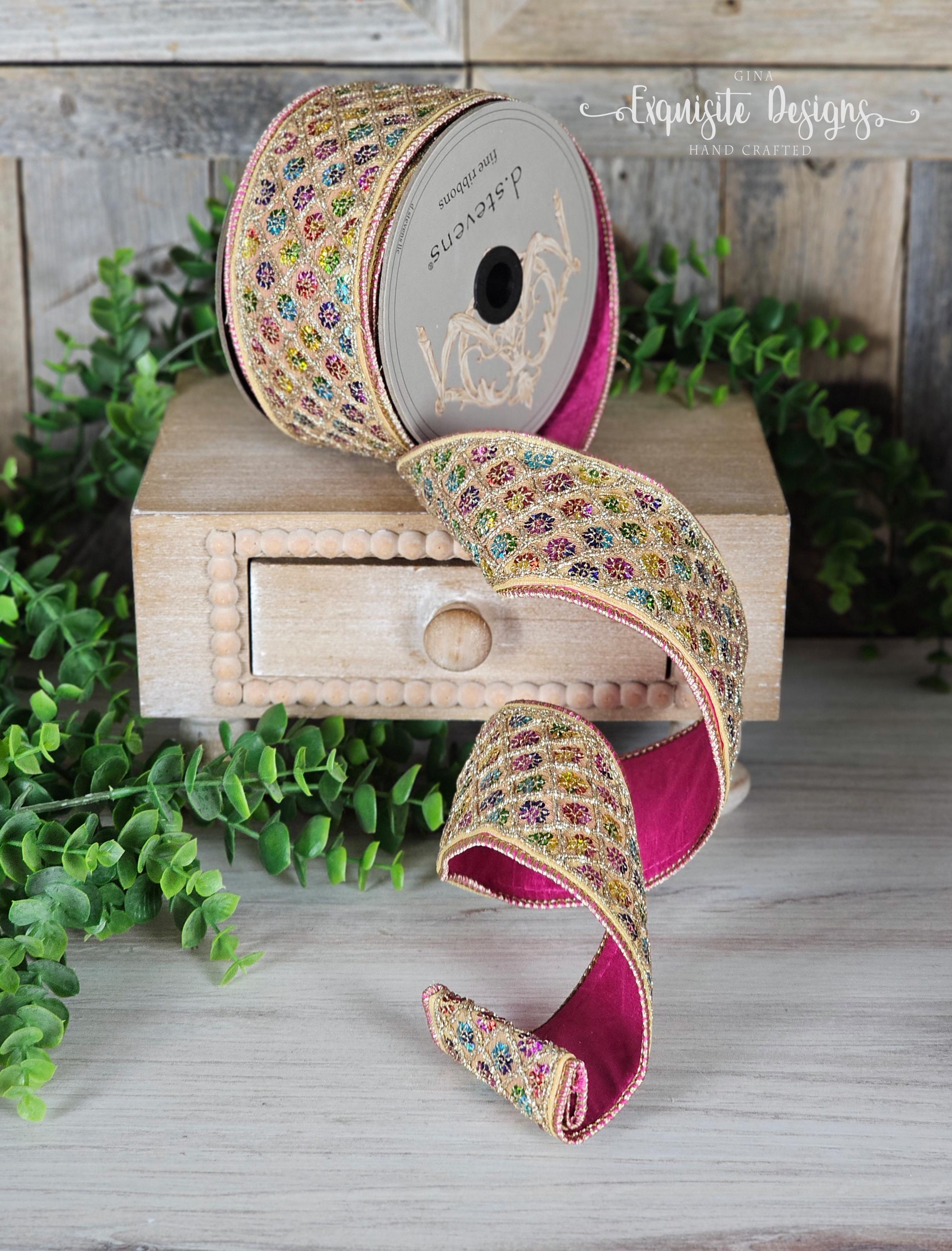 mk　　りぼんブートニエール 10 Yards, 2.5 Inch Wired Ribbon, Dupion Multi Color, Sequin