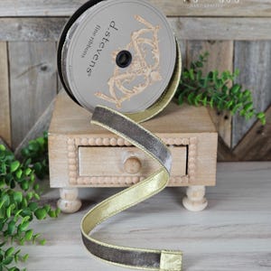 10 yards, 1 Zoll Wired Band, Samt Band, Grau, Gold Zurück Kranz Zubehör, D. Stevens Ribbon