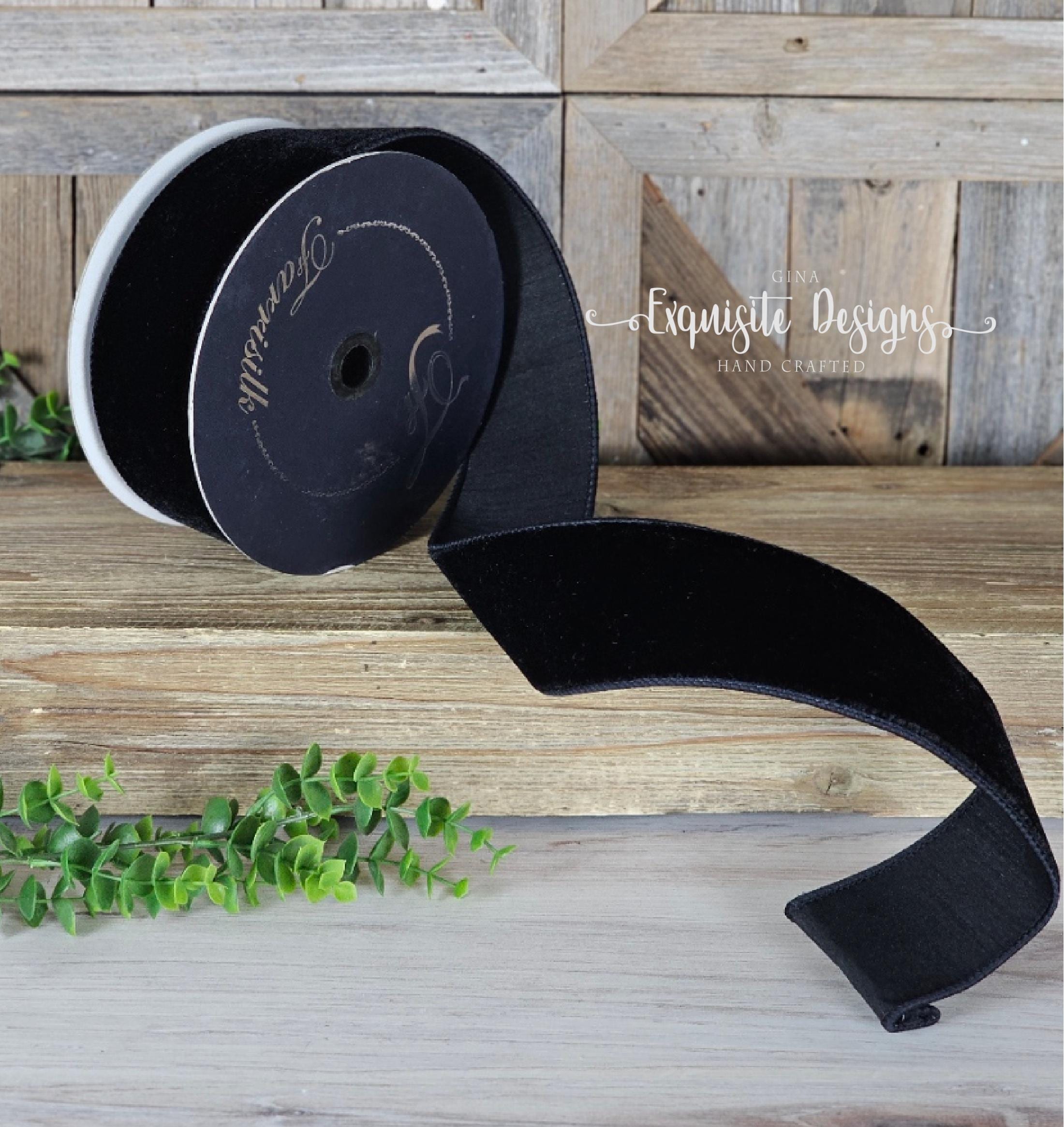 リボンの館 | 大阪中央区のリボン専門店 Ribbon Traditions 松の枝 ブラックワイヤーサテンリボン 2 1/2インチ x 25ヤード