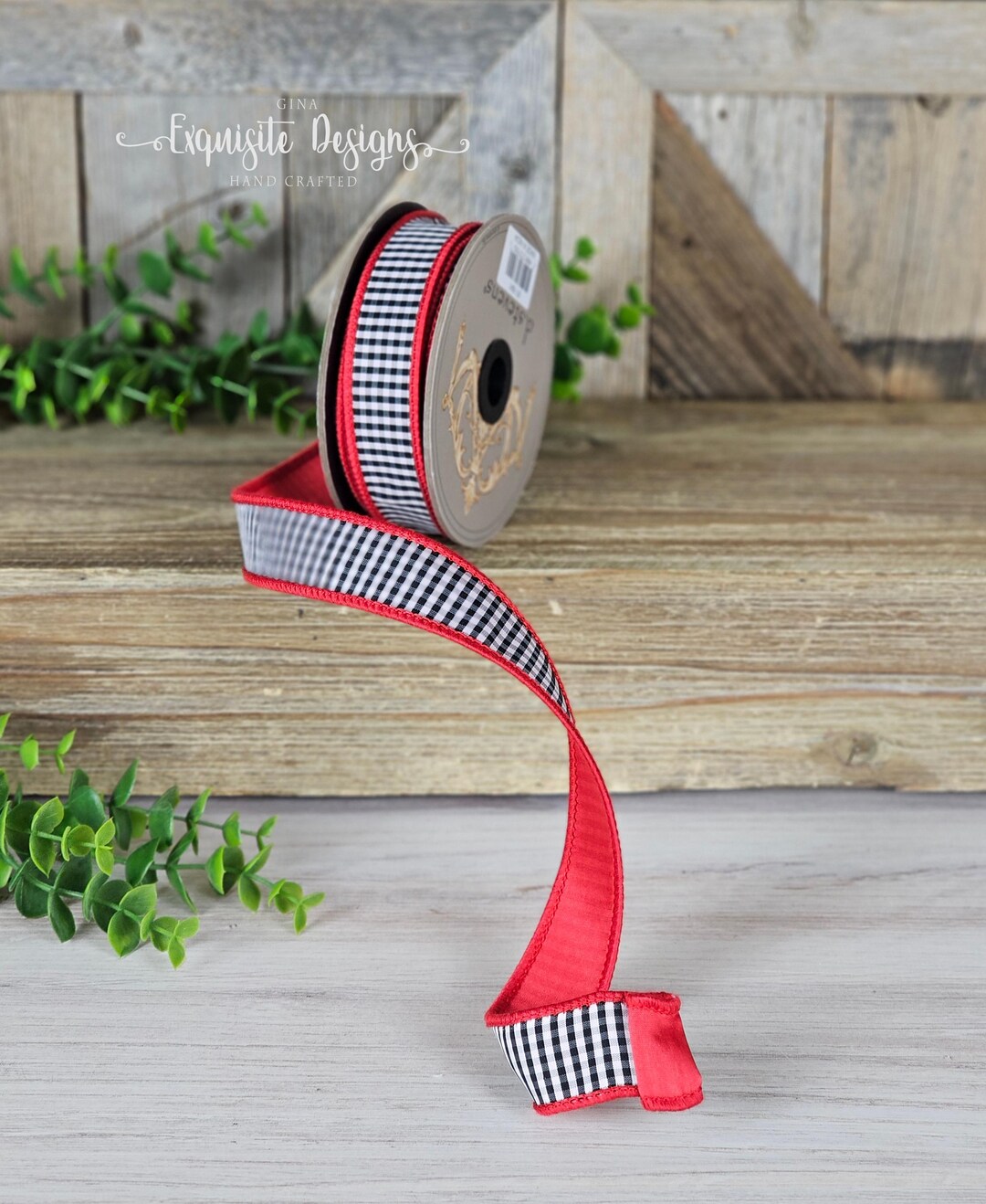 10 Yards, 1 Inch Wired Ribbon, Mini Checks Ribbon, Red, Black and White ...