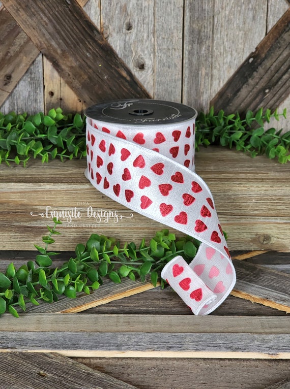 10 yards, 2.5 Inch Wired Ribbon, Valentines Ribbon, Heart Ribbon, Farrisilk  Ribbon, Designer's Ribbon, Wired Ribbon, Wreath Supplies