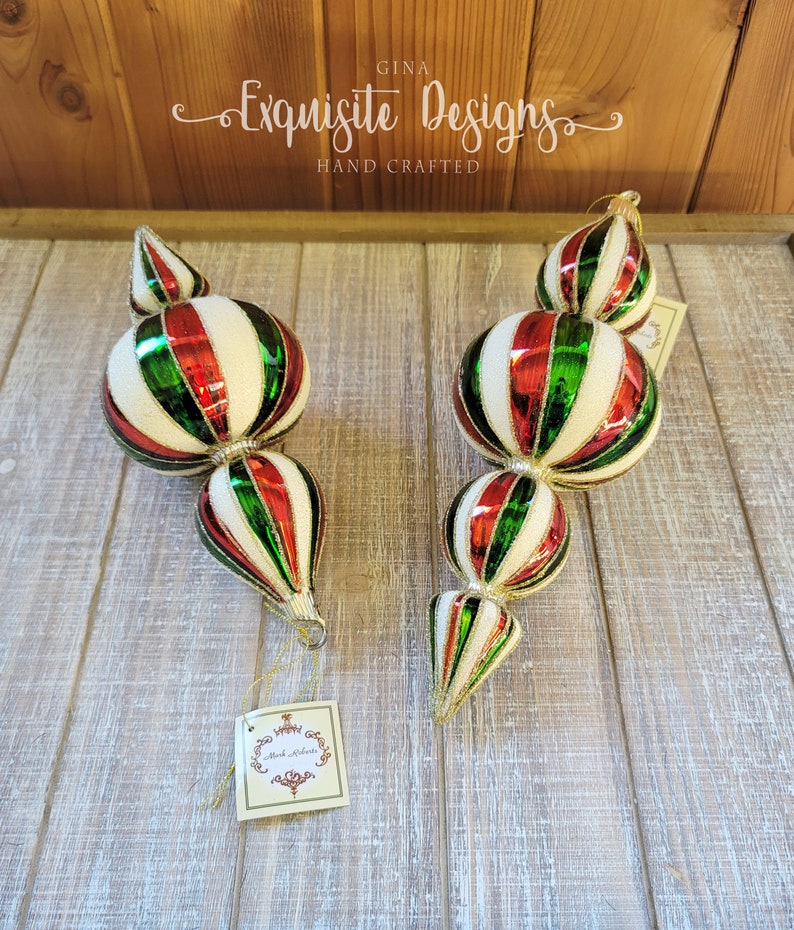 Christmas Ornament Glass Bulb Finial Stripe Finial Etsy
