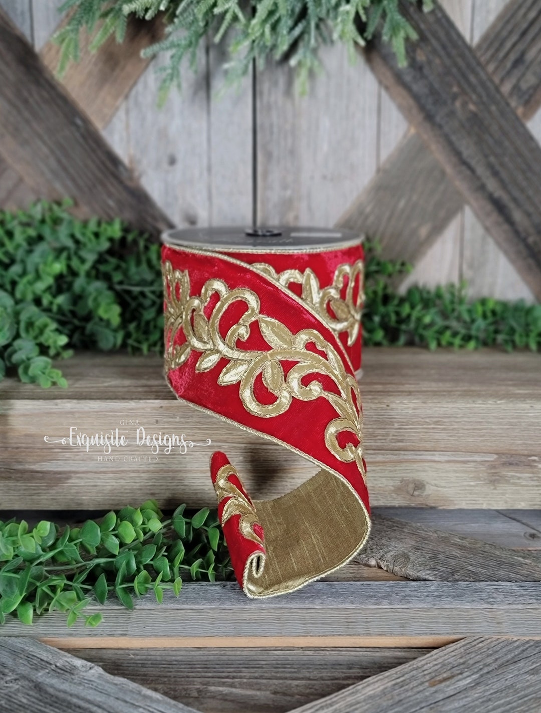 5 Yards, 4 Inch Wired Ribbon, Embroidery Ribbon, Red Ribbon, Velvet ...