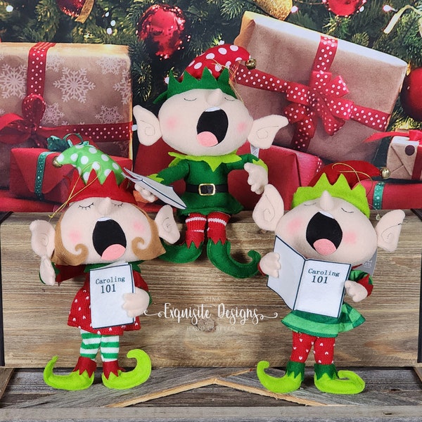 Caroling Elf, Elf Décor, Christmas Elf, Elf Doll, Christmas Décor, Whimsical Décor, Wreath Embellishment