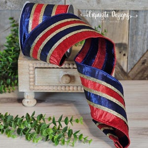 Cascanueces, cinta patriótica con alambre, roja, azul y dorada, 4 pulgadas, 10 yardas, Farrisilk