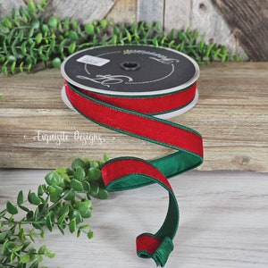 10 yards, 1 inch bedraad lint, fluwelen lint, tweekleurig lint, rood en smaragdgroen lint, kransbenodigdheden, farrisilk