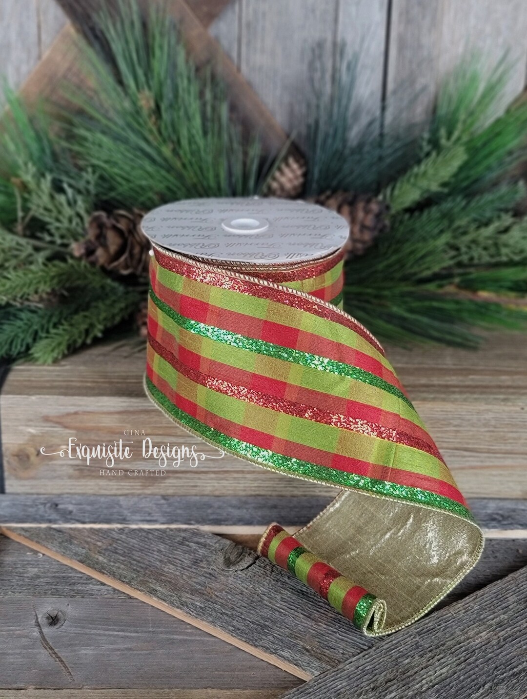 10 Yards, 4 Inch Wired Ribbon, Wired Ribbon, Designer's Ribbon, Plaid ...