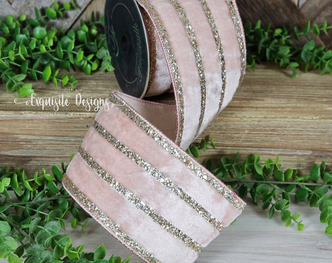Rose Color Ribbon 5 Yards, 4 Inch Wired Ribbon, Velvet Ribbon, Rose Color Ribbon, Glitter ...