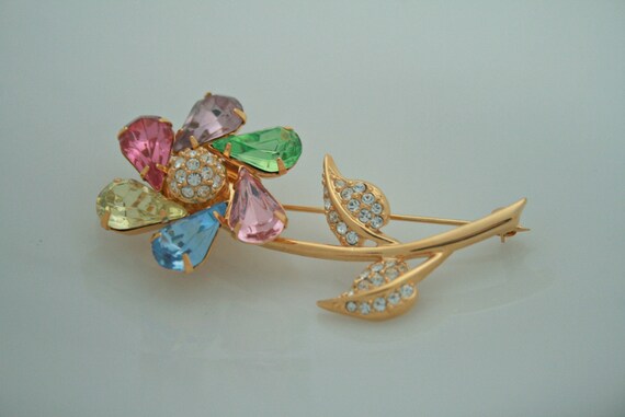 Vintage Joan Rivers Flower Brooch, Clear Rhineston