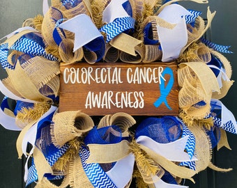 Colorectal Cancer Awareness Wreath| Colon Cancer Awareness Wreath| Rectal Cancer Awareness| Blue Awareness Ribbon