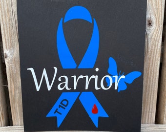 T1D Awareness Ribbon Decal| Warrior Vinyl Decal| Blue Type 1 Awareness Ribbon Vinyl Decal| Car Vinyl Decals