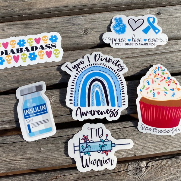 Type 1 Diabetes Sticker Pack| Type Onederful Sticker| Six Piece T1D Sticker Set| Peace Love Cure Type 1 Diabetes Stickers