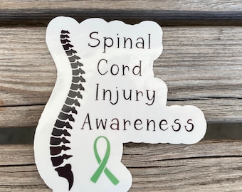 Spinal Cord Injury Awareness Sticker: Green Ribbon, Spine Graphic