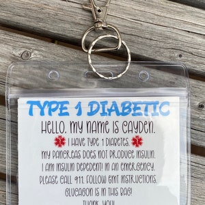 Type 1 Diabetic Medical Alert Card| Bag Tag| ICE ID Tag| Lanyard| Emergency Alert Identification Information Card| T1D ID Tag