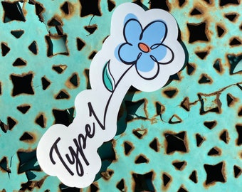Type 1 Diabetes Awareness Sticker: Blue Flower Vinyl Decal