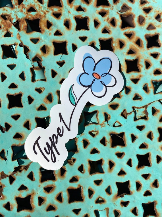Type 1 Diabetes Awareness Sticker: Blue Flower Vinyl Decal