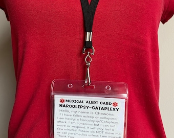 Narcolepsy Cataplexy Medical Alert ID Card with Lanyard/ Personalized Emergency Alert Card with Name/ Wearable ICE ID Card/ Alert Necklace
