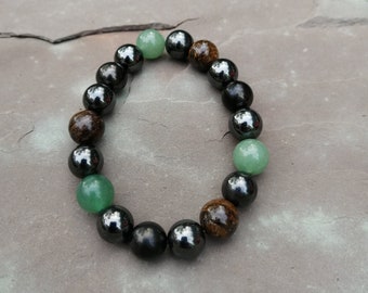 10mm Shielding bracelet. Bronzite, Green Aventurine, Shunite, Magnetic Hematite.