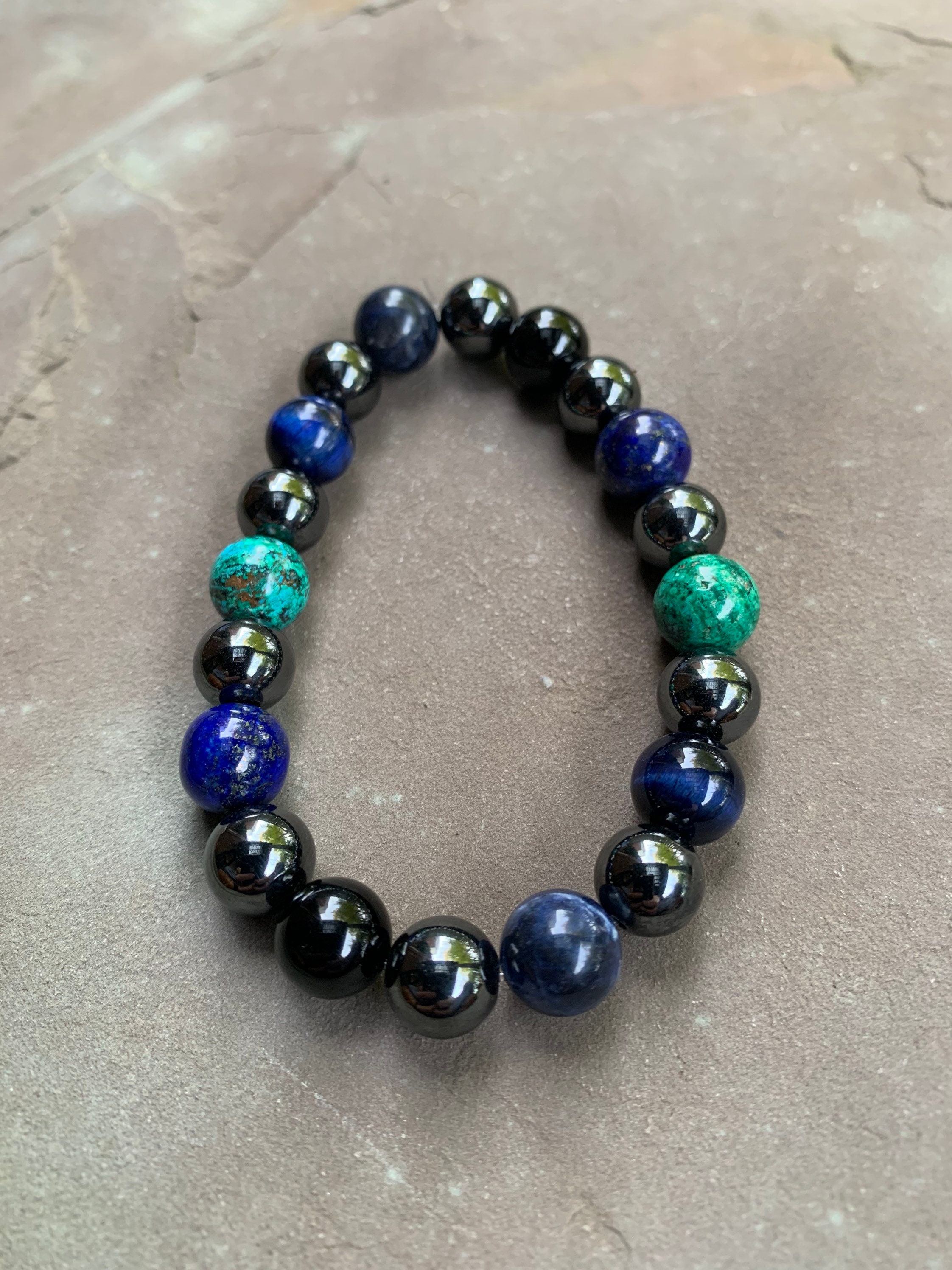 Hematite Magnetic Bracelet With Black and Blue High Power Magnetic Beads.  Circulation, Tendonitis, Pain Relief, Stiffness, Hematite - Etsy