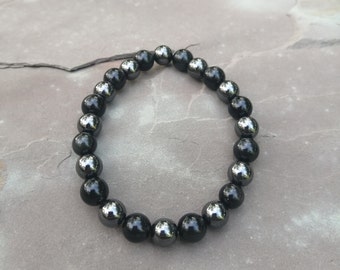 Pulsera de obsidiana arco iris de 8 mm con hematita magnética