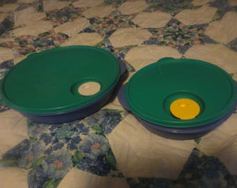 Tupperware "crystalwave" microwave-safe divided bowl: microwavable divided bowl; BPA free; Blue and teal; airtight and liquid tight;