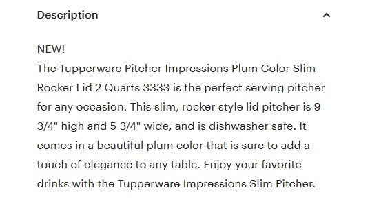 Tupperware Impressions 2.1L/8.75 Cups Oval Pitcher Rocker Top