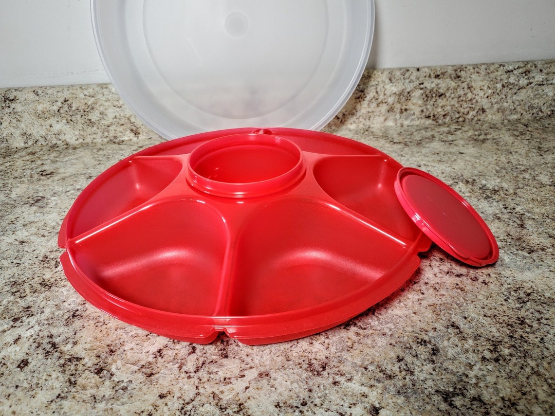 Tupperware Serving Center Set Dip Bowl and Seal Raspberry Red Etsy