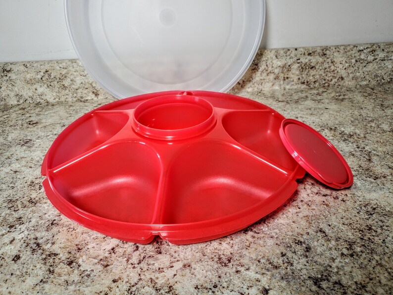 Tupperware Serving Center Set Dip Bowl and Seal Raspberry Red Etsy
