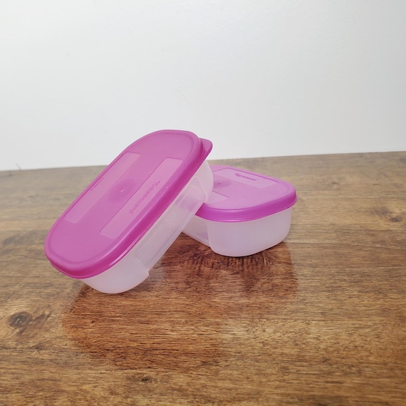 Vintage Tupperware Mini Freezer Mates 140ml Set of 2 Clear Containers Berry Purple Lids 4160