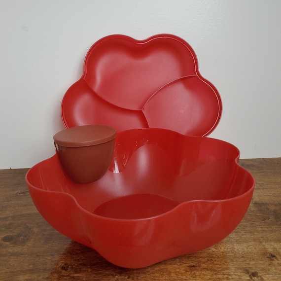 Vintage Tupperware Chip and Dip Bowl: Red Divided Serving Set - Etsy