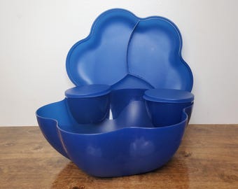 Vintage Tupperware Chip N Dip Bowl Set 4624 Navy Blue  Veggie Snack Serving Tray
