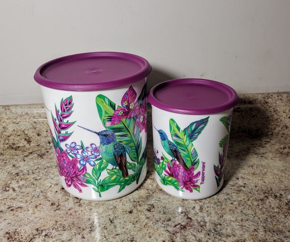 Tupperware HUMMINGBIRD One-touch CANISTER Set of 2 5.25 & 12.5 Cups brand  New 