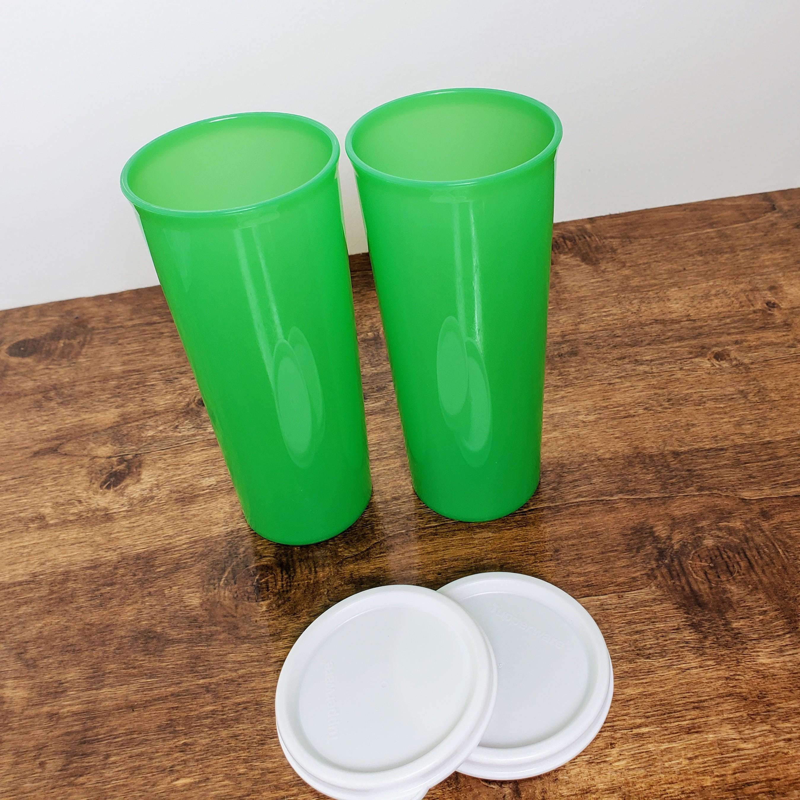NEW Tupperware Tall Lime Green Tumblers Glasses 16 Oz #5107 Lot of