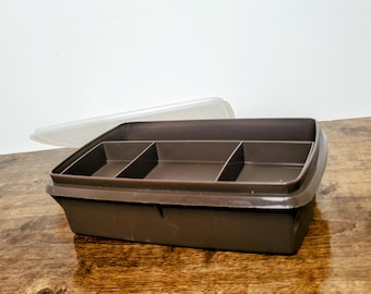 Vintage Tupperware Tuppercraft #767 3-Pc Divided Craft Hobby Storage Tray Brown