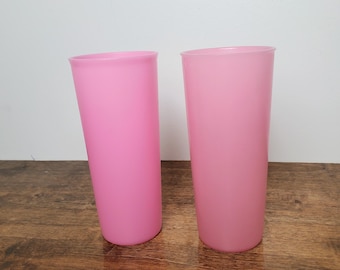 Tupperware #107 Tall Tumbler Cups 16oz Pink Set of 2 Vintage 1970s