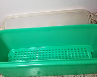 タッパーウェア　りーちゃん TUPPERWARE Vintage Jadeite Green Celery Crisper Keeper #892