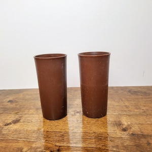 Set of 2 Vintage Tupperware Autumn Harvest Brown Stackable Tumbler Cups 6oz #1329