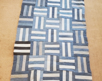 Handmade Denim Patchwork Quilt Throw Blanket 53 x39 Upcycled Recycled Blue Jeans Rustic