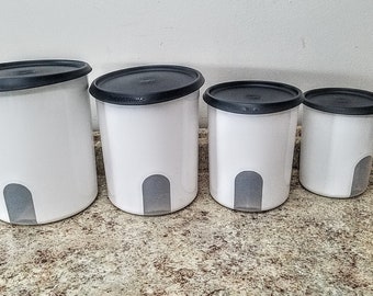 Tupperware 4pc One Touch Reminder Canister Set With Black 
