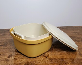 Tupperware Harvest Gold Microwave Steamer Cooker Square #888 Rice Veggies