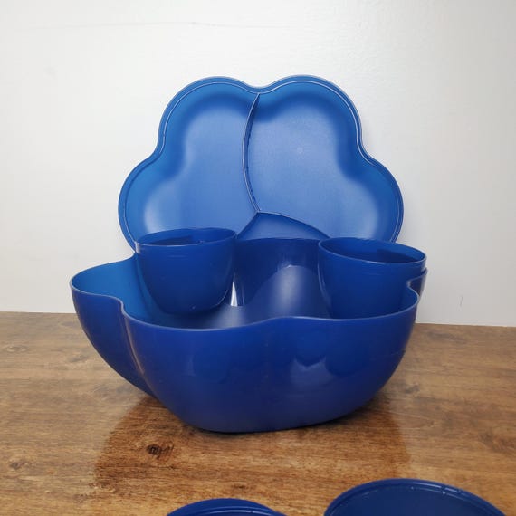 Vintage Tupperware Chip N Dip Bowl Set 4624 Navy Blue Veggie Snack
