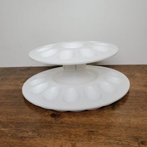 Vintage Tupperware Deviled Egg Tray Server 2 Tier Stackable 24 Egg Halves White