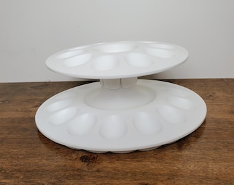 Vintage Tupperware Deviled Egg Tray Server 2 Tier Stackable 24 Egg Halves White