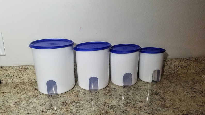 Tupperware Reminder Canisters 4 pc Large Set Raindrop Blue One T Tupperware Reminder Canisters 4 pc Large Set Raindrop Blue One T